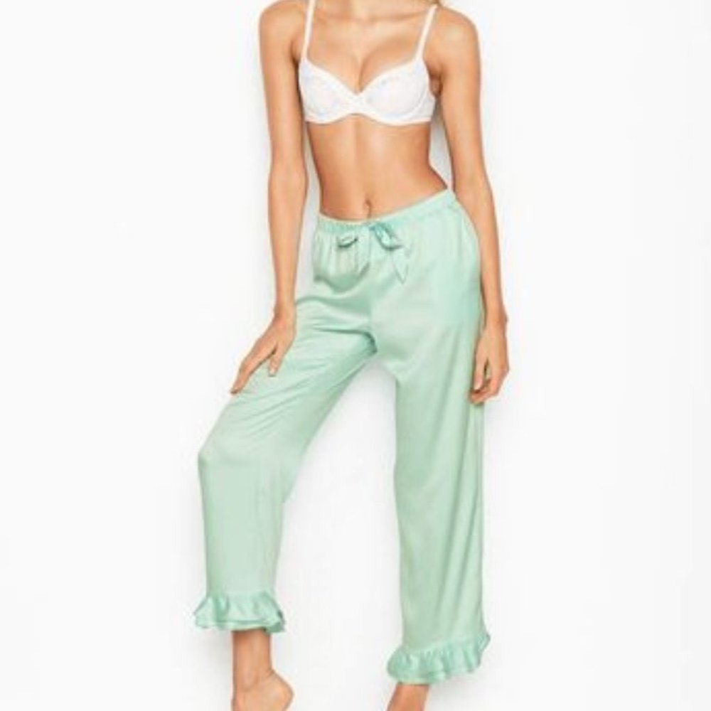 NEW VS  SATIN RUFFLE SLEEP PANTS Mint FJ4